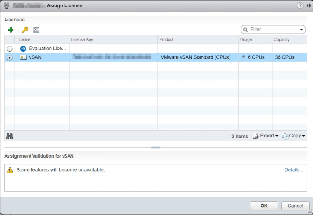 assign vSAN license vSphere cluster web client