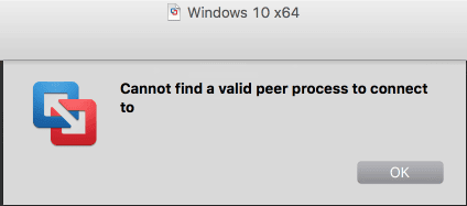 vmware fusion cannot find valid peer process to connect to