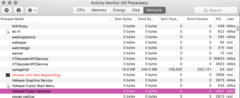 VMware fusion VMX not responding