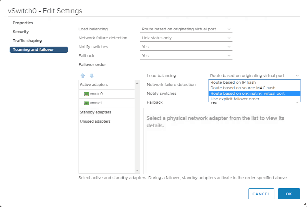 VMware vsphere networking teaming and failover options 6.5