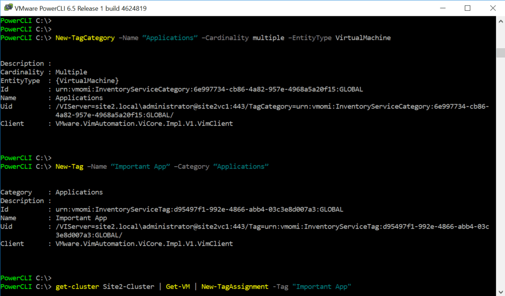 vsphere create tags categories powercli vmware