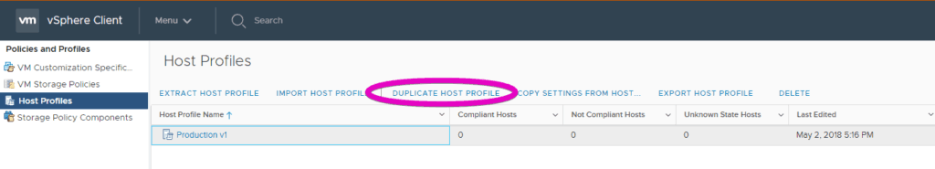 duplicate host profile VMware vsphere 