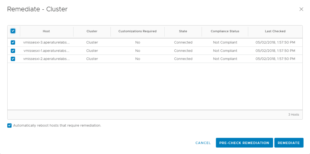 vmware vsphere host profile remediate cluster