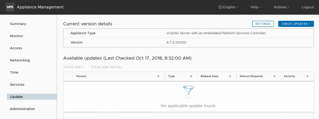 vmware vcsa web management interface vsphere 6.7 u1