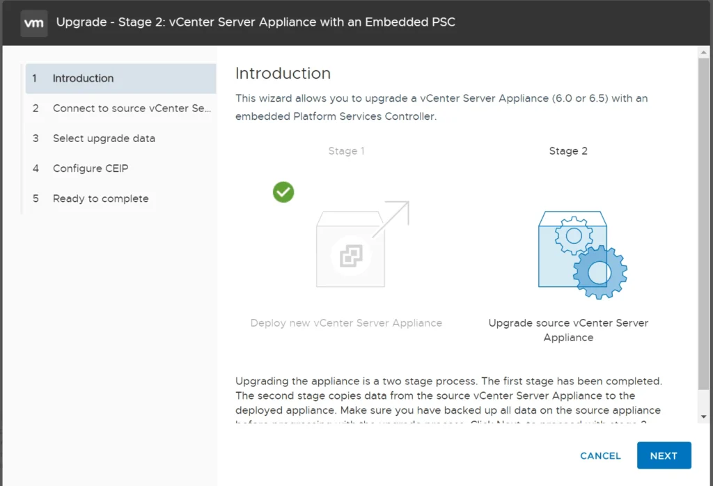 vmware sphere upgrade stage 2 wizard vsphere 6.7 u1