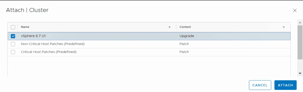 VMware vSphere update manager attach new ESXi 6.7 U1 baseline