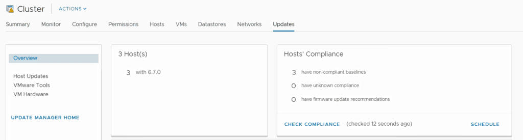 VMware vSphere update manager check compliance esxi 