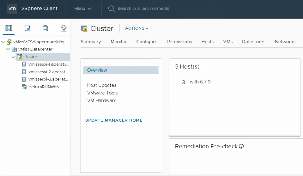 VMware vSphere update manager cluster options 6.7 u1