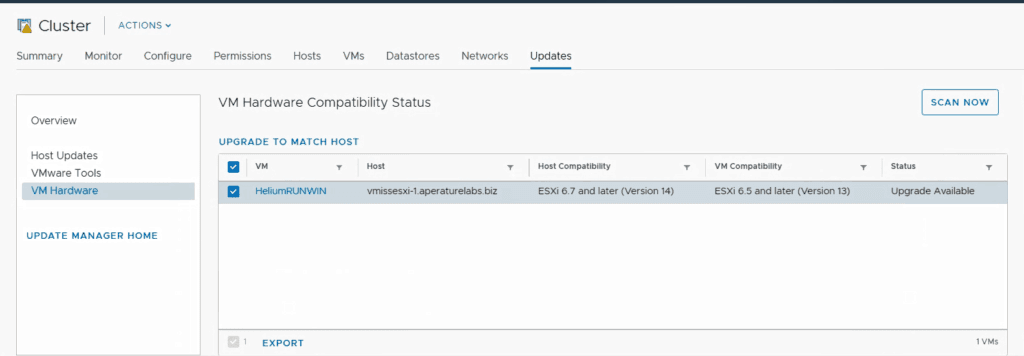 VMware vSphere update manager vm hardware compatibility 6.7 u1