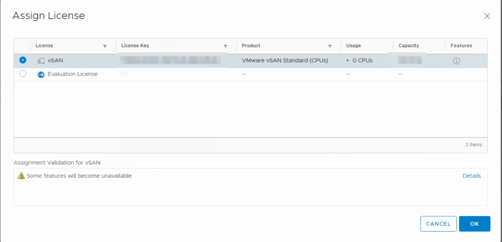 VMware vSphere Cluster Assign vSAN License vSphere 6.7 U1