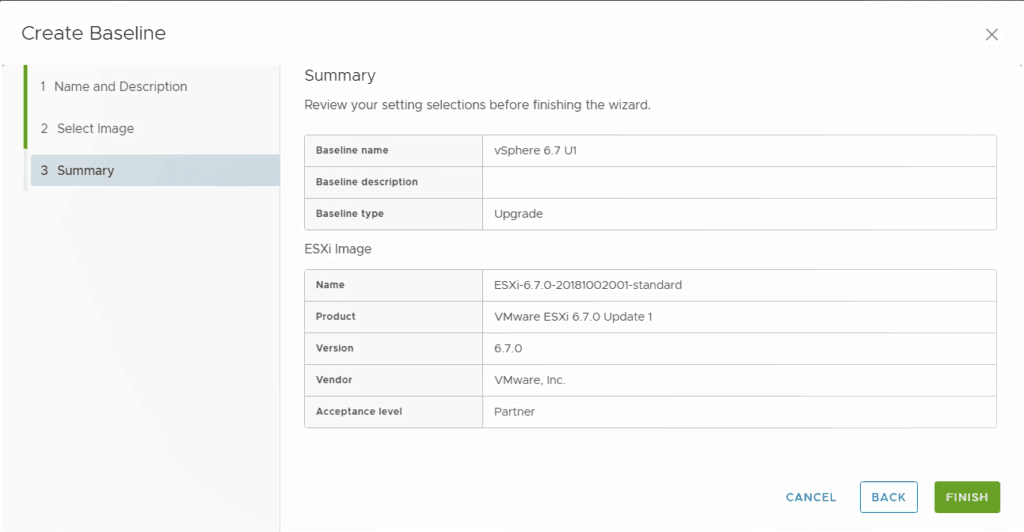 VMware vSphere update manager esxi 6.7 baseline summary upgrade