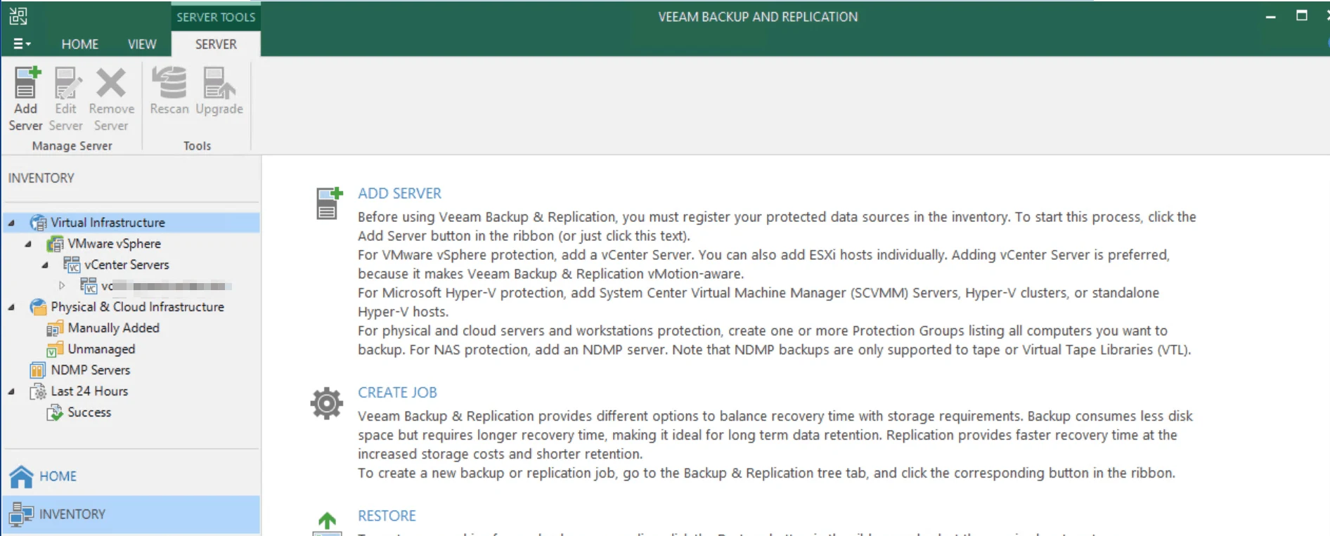 veeam backup and replication add center