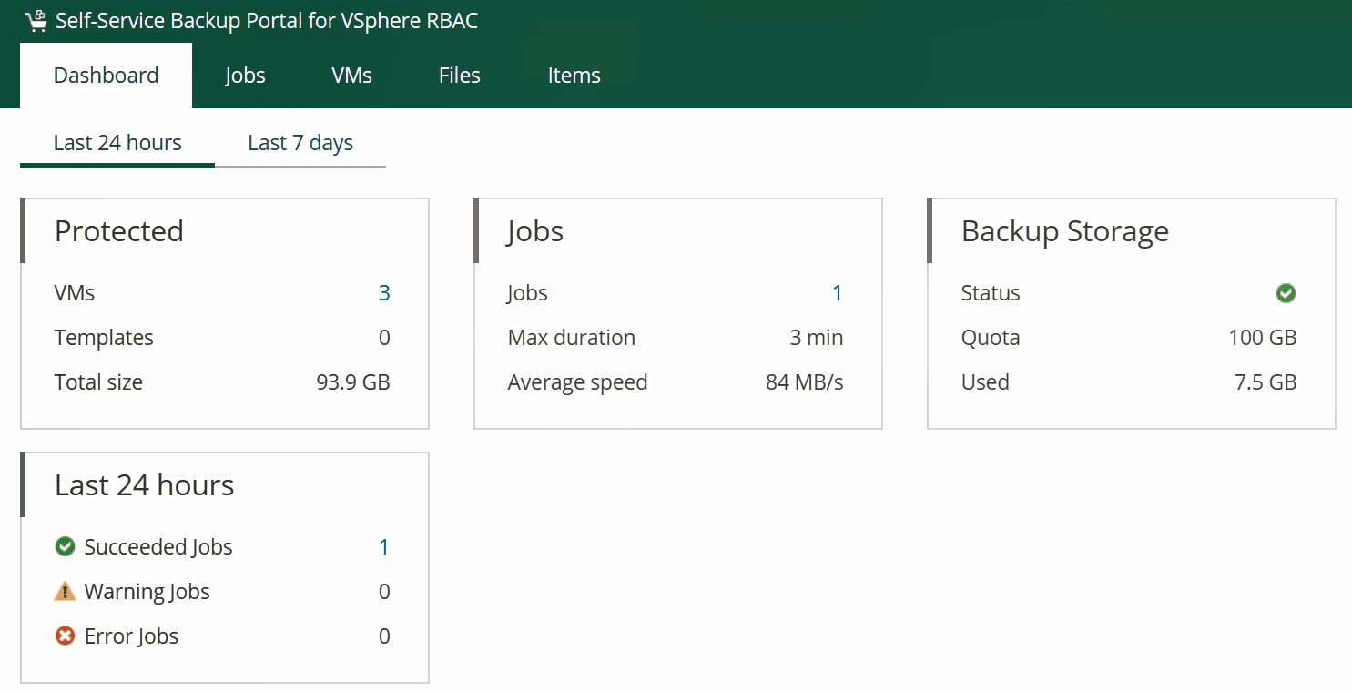 veeam enterprise manager self service success jobs