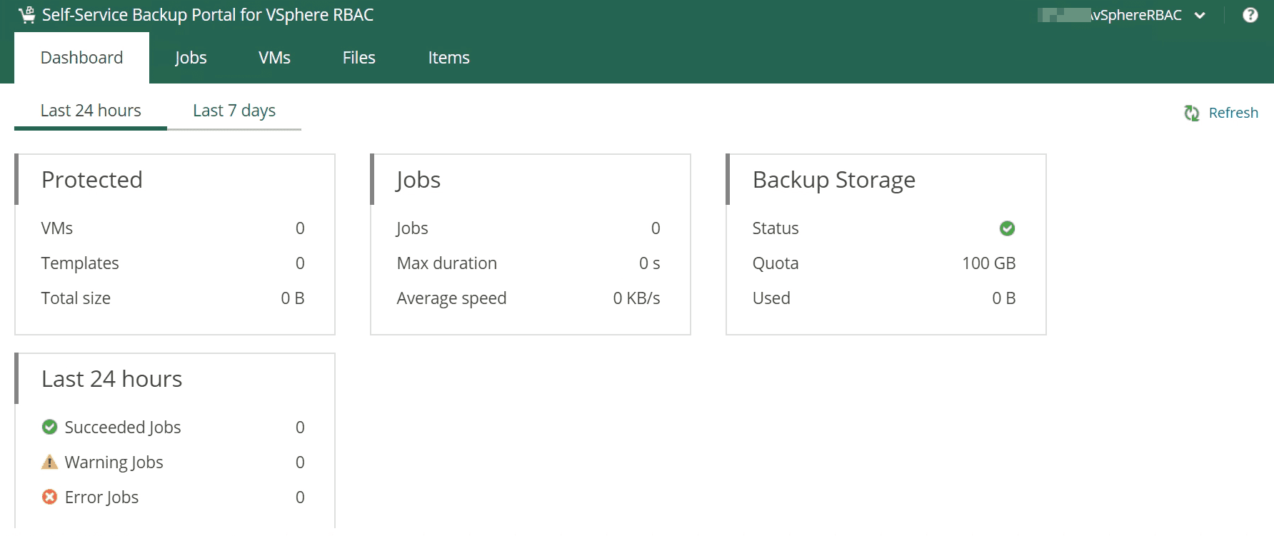 Veeam Enterprise Manager vSphere Self Service dashboard