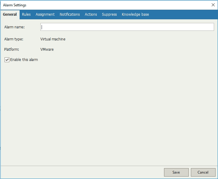 Veeam ONE custom alarm settings