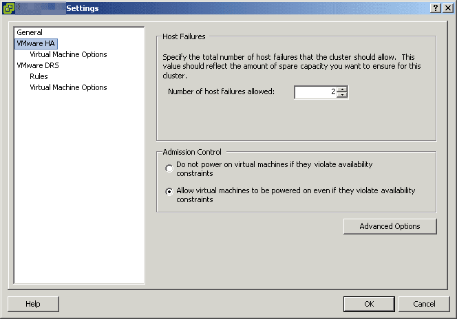 VMware HA high availability virtualcenter vcenter