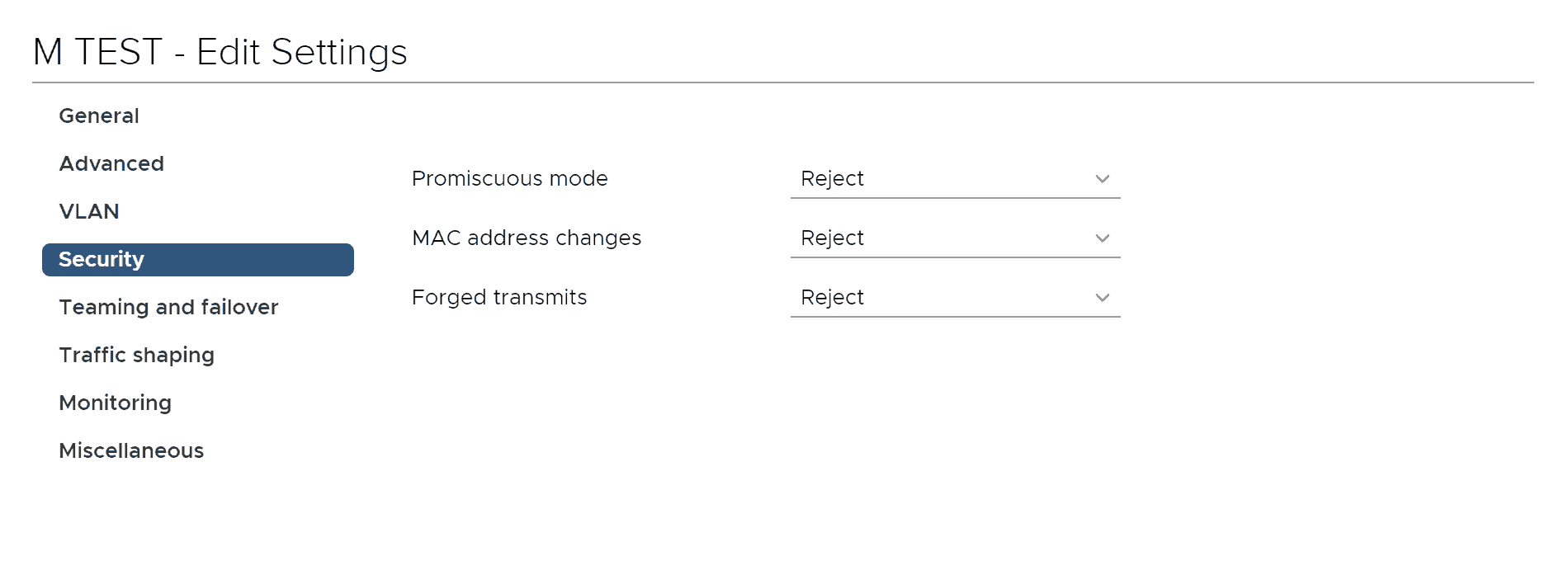 VMware vSphere switch security default settings