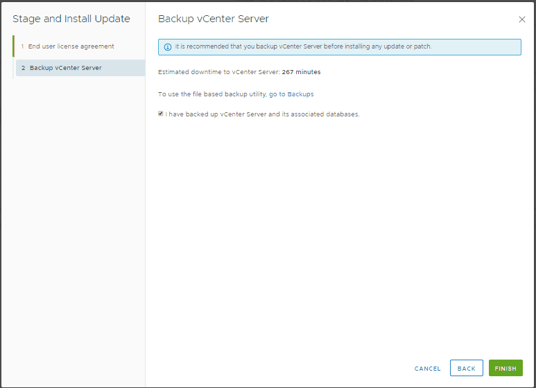 backup vcsa 6.7 u3 upgrade confirm