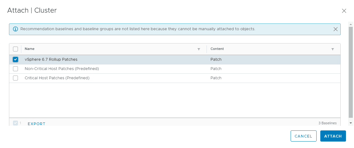 esxi patch baseline attached to vSphere cluster