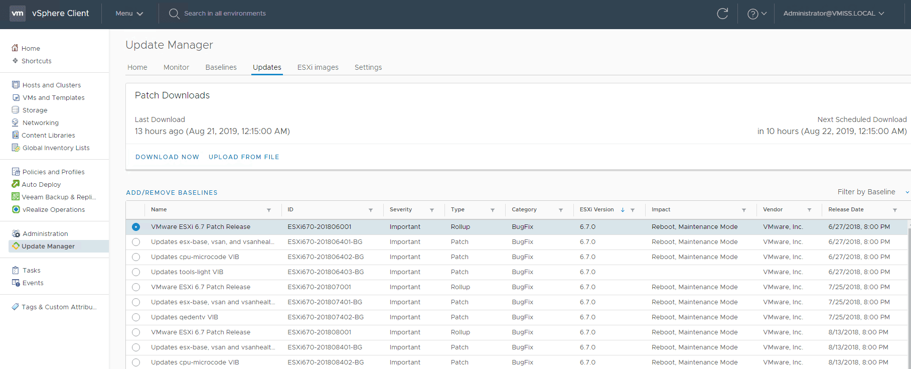 Vmware patches ESXi update manager