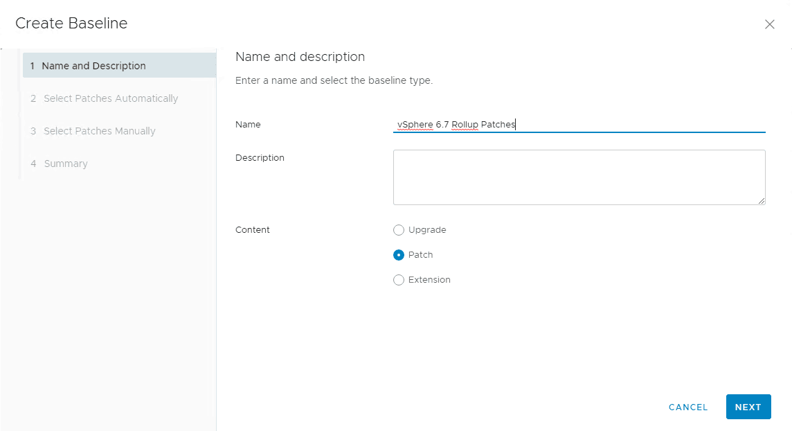 update manager rollup baseline creation