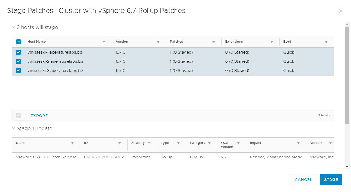 stage esxi patches update manager