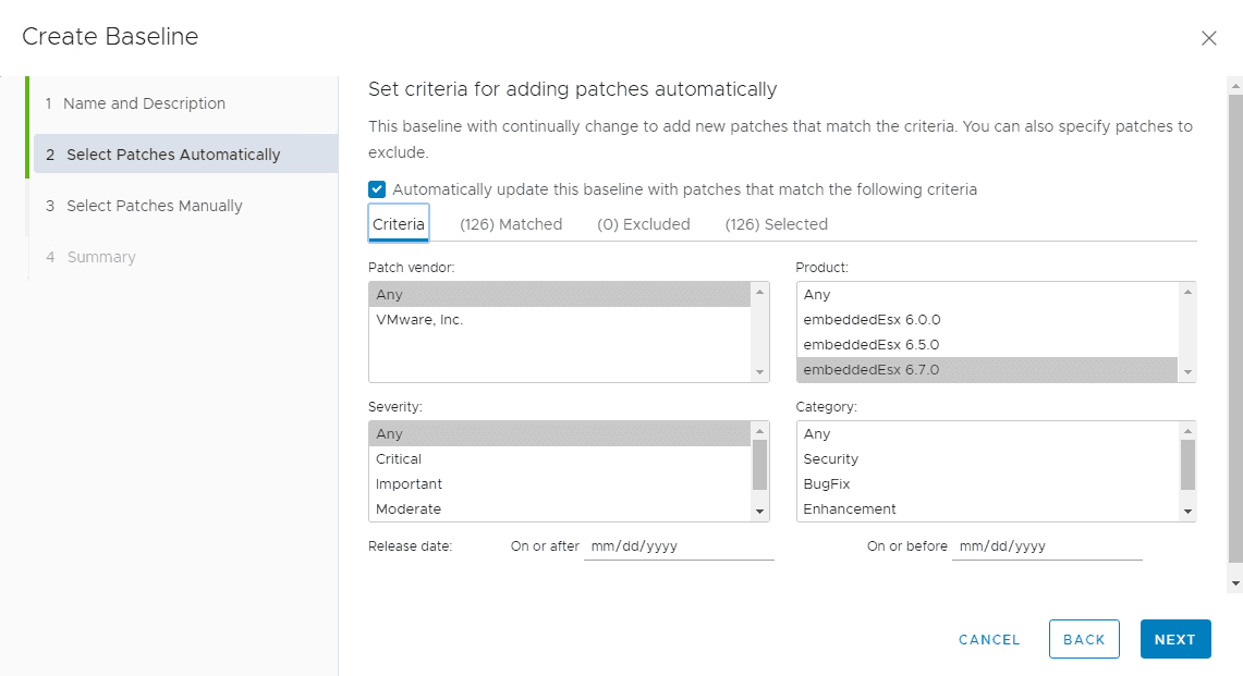 automatic esxi patch selection