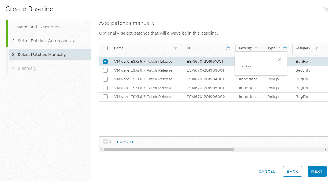 vmware patches esxi manual selection update manager