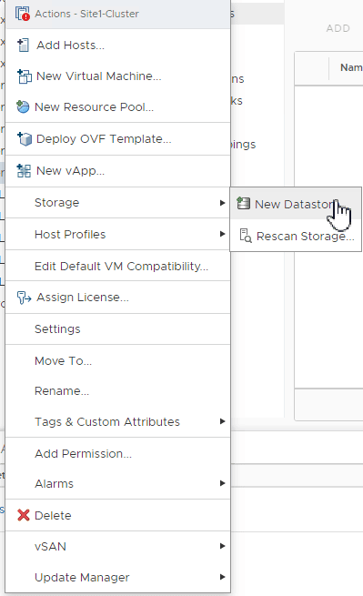 add nfs storage from vSphere client