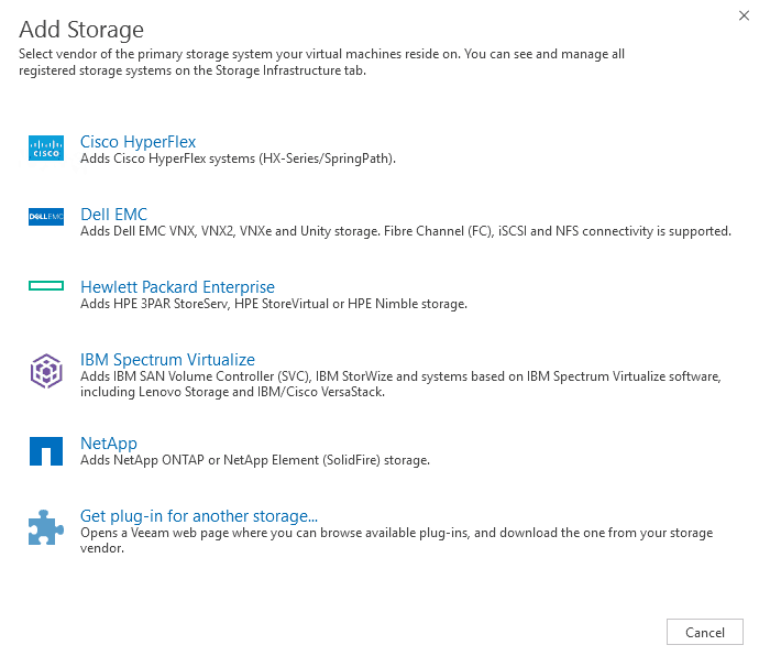 Veeam storage integration vendors