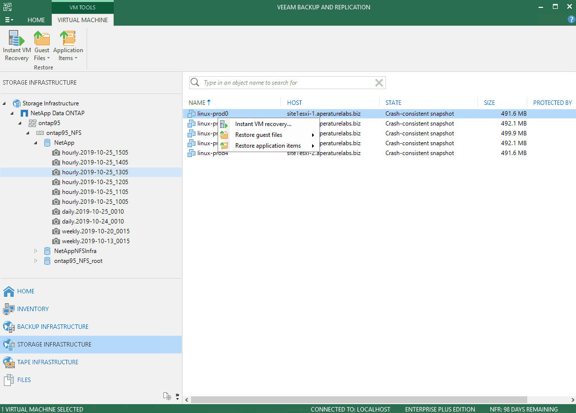 Veeam storage snapshots restore browse