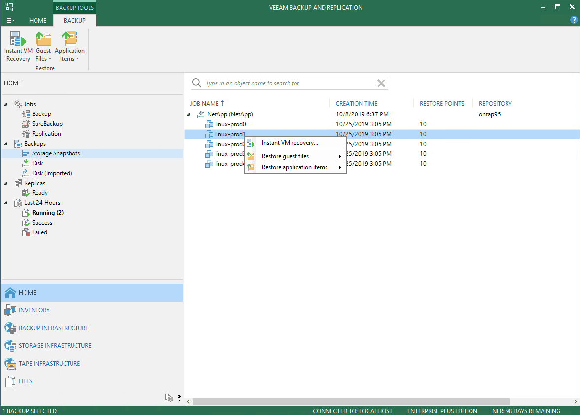 Veeam storage snapshots restore