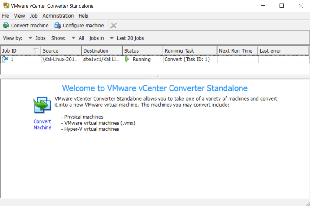 running VMware Converter Kali Linux