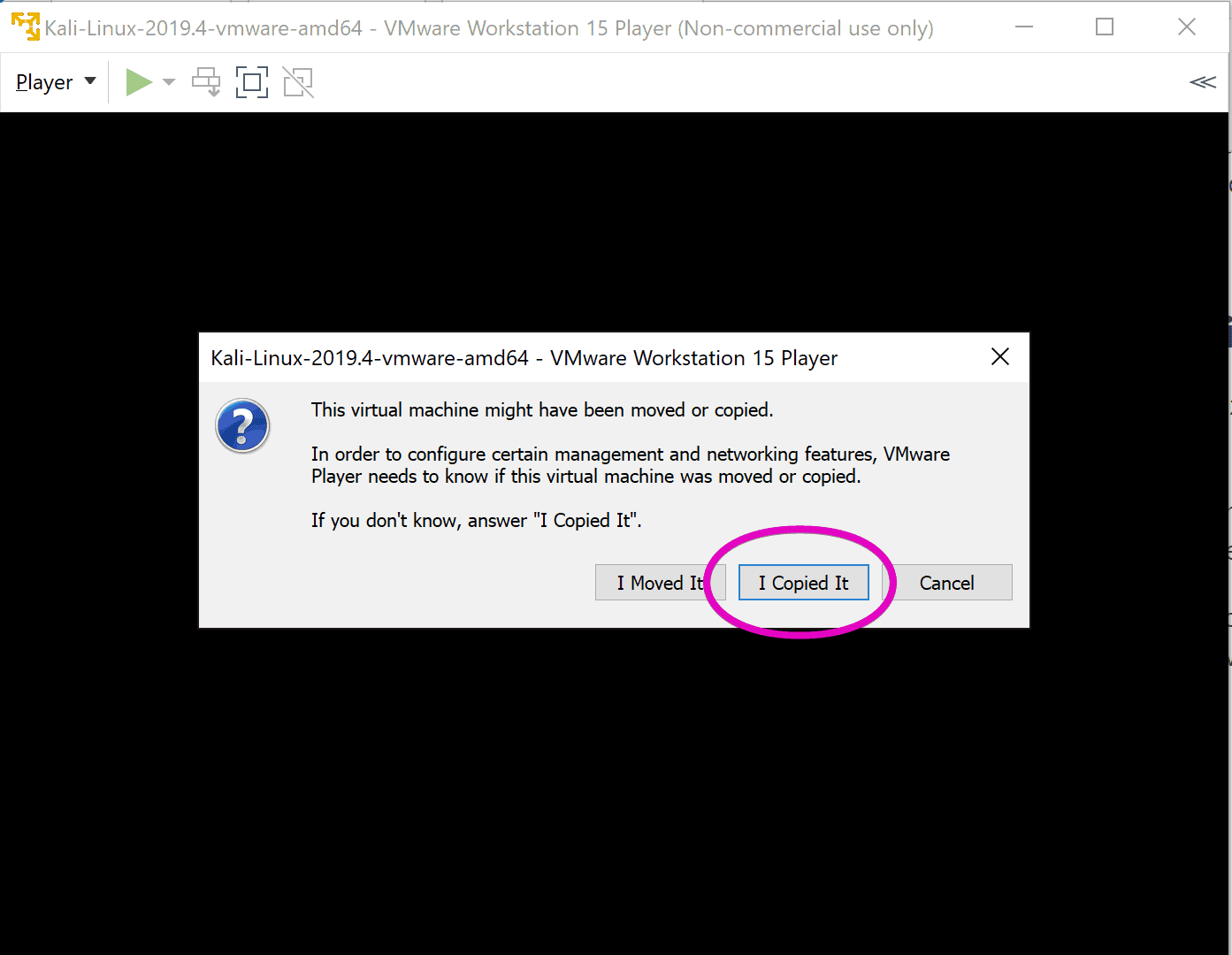 vmware Kali Linux player copied vm