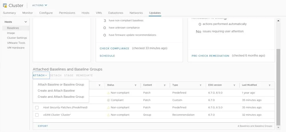 attach lifecycle vmware manager baseline