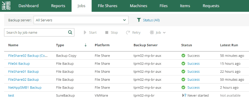 enterprise manager nas backup jobs