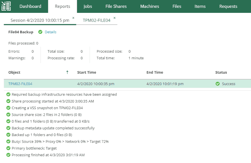 veeam eneterprise manager job success