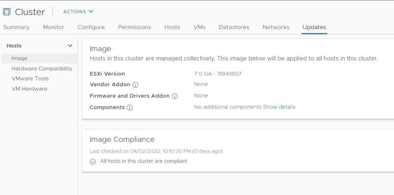 lifecycle manager cluster VMware ESXi 7 image