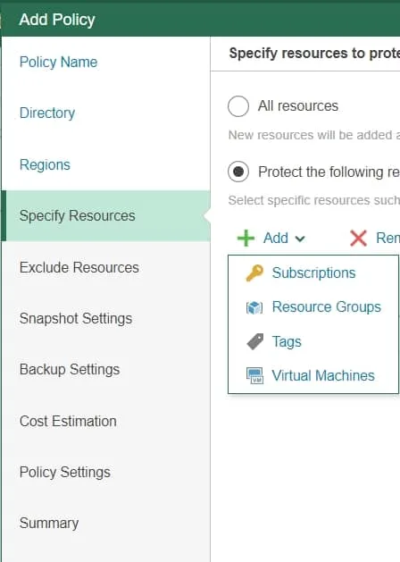 veeam backup for azure policy