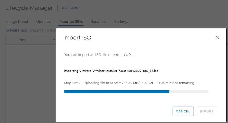 VMware lifecycle manager import iso