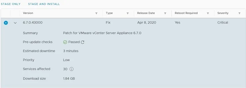 vmware vcenter patch information