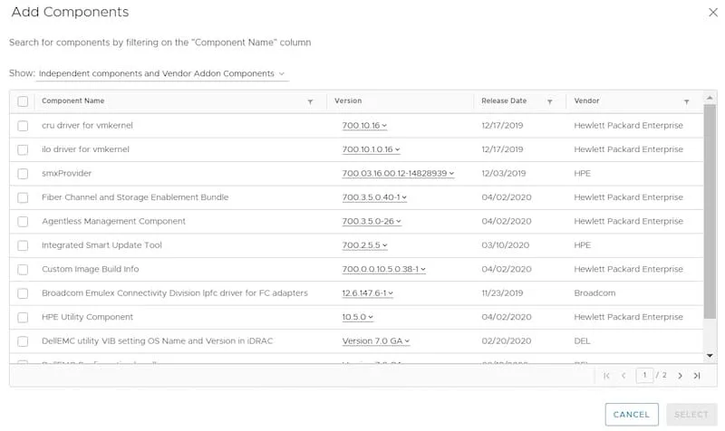 vsphere lifecycle manager add components to image