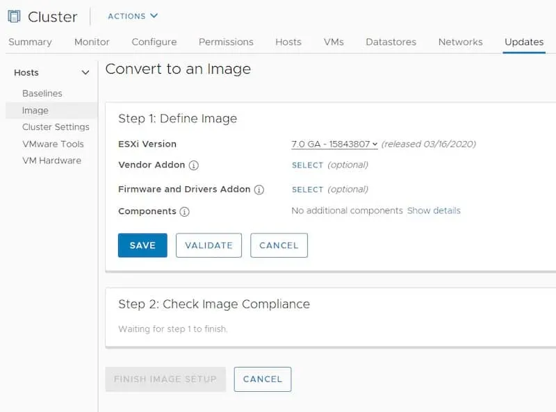 vsphere lifecycle manager configure image