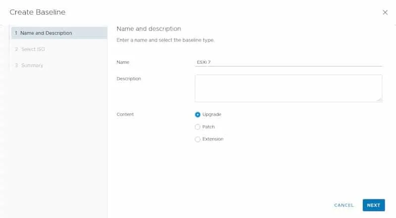 vsphere lifecycle manager create baseline