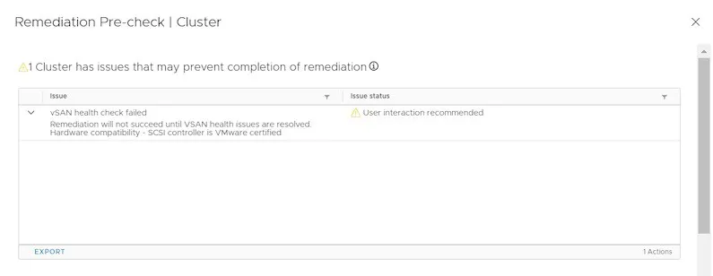 vsphere lifecycle manager precheck vsan failed