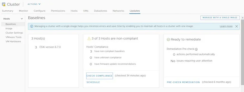 vSphere lifecycle manager ready to remediate