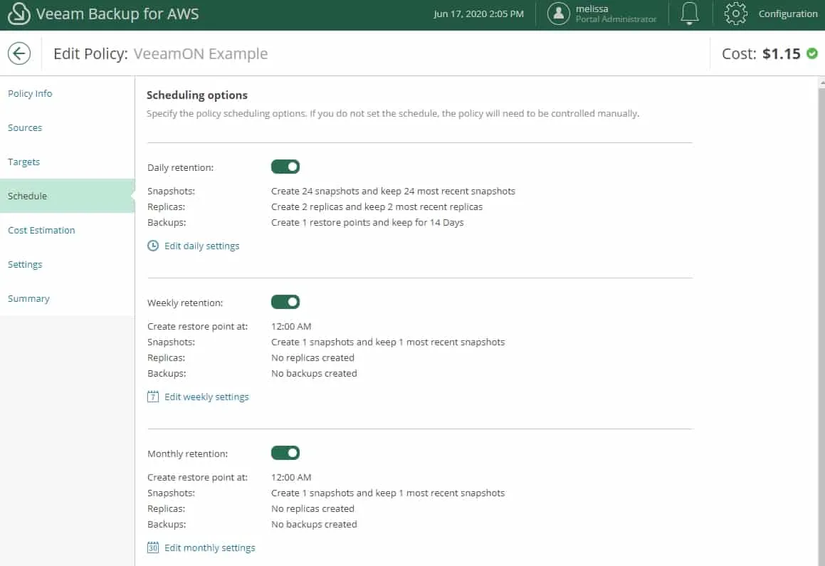 Veeam Backup aws v2 harmonized scheduling 