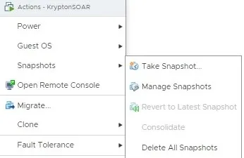 vmware snapshot menu options