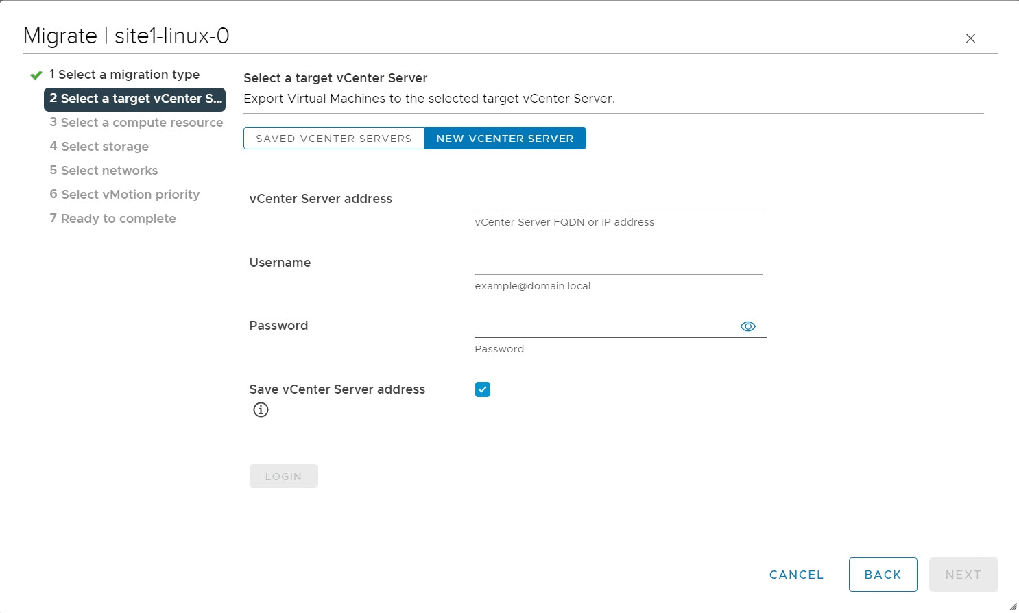 selecting a vcenter for cross vcenter vmotion